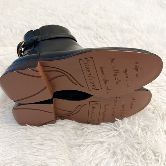 NEW $170 Franco Sarto Elese Black leather buckle heel ankle bootie women size 6 - Picture 7 of 7